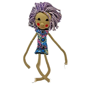 Vintage Handmade Folk Art Plush Rag Doll Rope Hair With Dress Stuffed 20" - Picture 1 of 6