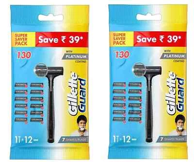 2 Gillette Guard Razor + 24 Blade Cartridges - No Cut - Easy to Shave -Free Ship