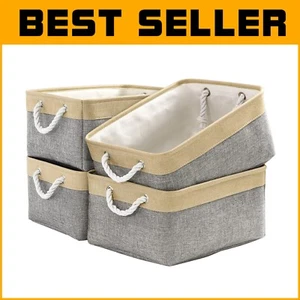 Durable Eco-Friendly Storage Baskets with Handles - 15.7” Gold & Grey Set - Picture 1 of 7