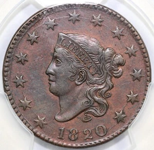 1820 1c Large Date N-13 Matron Head Large Cent PCGS AU Detail Cleaned - Picture 1 of 5