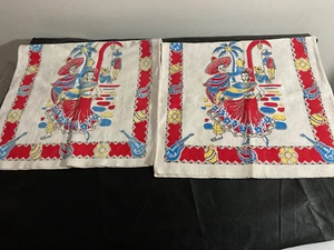 Vintage Mid Century mexikanisches Thema Baumwolle Tücher 27,5" x 14,5" 2er Set - Bild 1 von 3