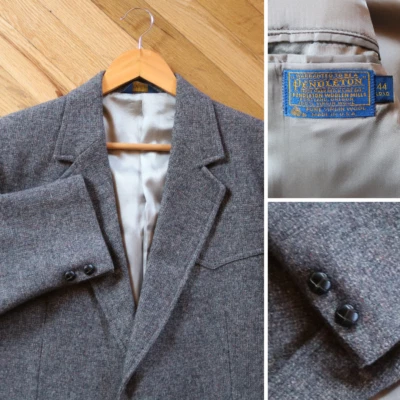 Pendleton Men's 44 LONG Vintage Blazer Gray 100% Wool Heavy 80's Made USA READ - Image 1 of 4