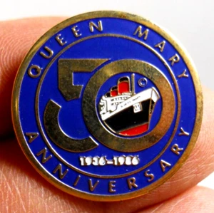 vintage 1986 Long Beach California Queen Mary 50th Anniversary souvenir pin - Picture 1 of 2