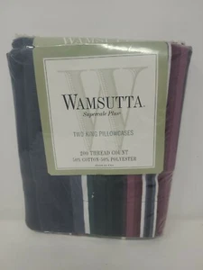 2 King Pillowcases WAMSUTTA Bayst Vintage Stripes RARE Vtg Supercale Plus - Picture 1 of 2