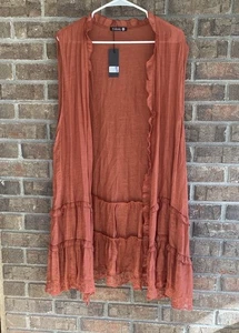 Adorn Neu mit Etikett Damen 2X vorne offen Rüschen Cardigan Rost Lagenlook - Bild 1 von 3