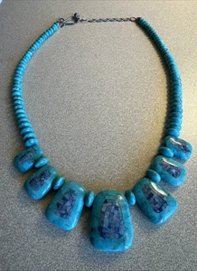 Necklace Turquoise with Opal inlay stones 925 China 21" reversable & adjustable - Picture 1 of 12