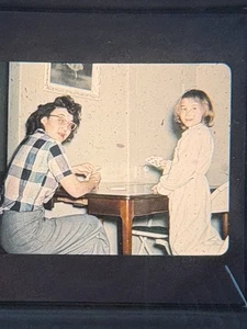Vintage 35mm Slide Photo —Mother and Daughter Playing Cards— 1950s? - Picture 1 of 1