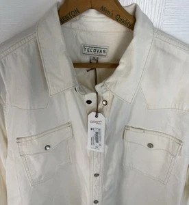 NWT Tecovas Men's Cream Denim Pearl Snap Button Western Cowboy shirt size XL - Picture 1 of 8