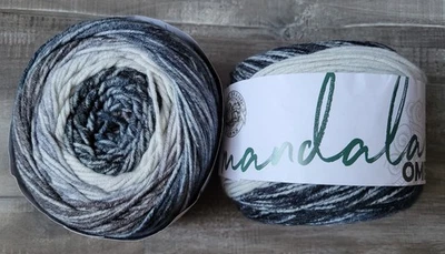 Lion Brand Mandala Ombre Yarn Lot Of 2 'Cool' Black Gray White Acrylic Medium - Image 1 of 2