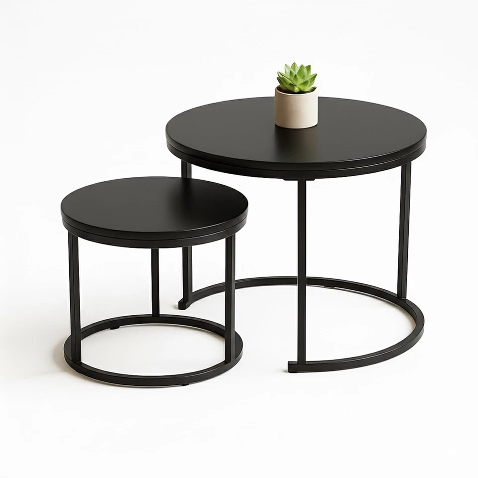 Round Nesting Coffee Table Set of 2 Stacking Nesting Side Tables for Living Room - Image 1 of 1