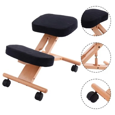 GAINOOM Wooden Kneeling Chair Orthopaedic Stool Ergonomic Posture Frame Seat Black