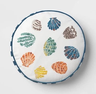 Umbral 16” Almohada Redonda Exterior Conchas Azules Cojín Patio NUEVO Foto 1 de 4