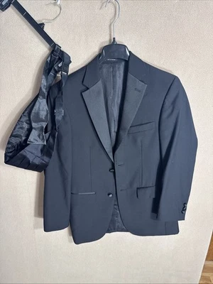 Chaqueta de Esmoquin Pronto Uomo 36R Mezcla de Lana Negra Borde Satinado Faja Pajarita Foto 1 de 4
