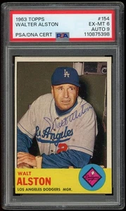 1963 Topps #154 Walter Alston HOF Dodgers Signed Card DODGERS PSA 5 AUTO 9 - Picture 1 of 2