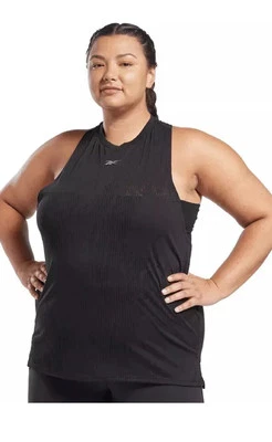 Reebok Plus Size Burnout Tank Top Women's Black Round Neck Racerback Sz1X/16W - Image 1 of 4