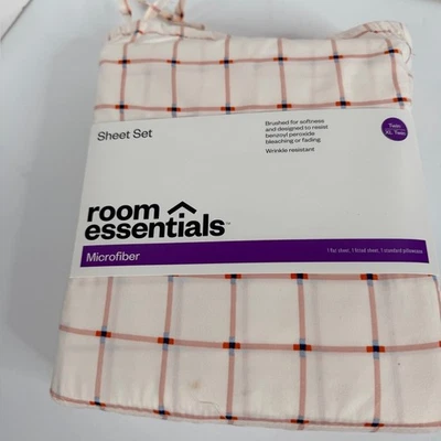 Juego de sábanas de microfibra Room Essentials nuevo con etiquetas - Twin XL - Estampado de rejilla rosa Foto 1 de 4