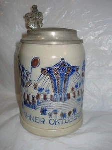 MERKELBACH Oktoberfest 1990 salt glazed 0,5 L with pewter lid limited edition - Picture 1 of 8