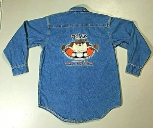 Harley Davidson Looney Tunes Taz Denim Jean Long Sleeve Button Up Sz Sm RARE Vtg - Picture 1 of 9