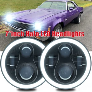 Pair 7INCH Round Led Halo Headlights HI/LO Fit Chevy Chevelle 1971 1972 1973 - Foto 1 di 11