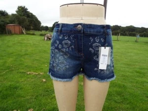 Blue Denim Leopard Diamante Frayed Hem Shorts LIPSY Size 16 BNWT RRP £35.00 - Picture 1 of 4