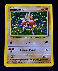 1999 Pokemon HITMONCHAN Base Set HOLO BLEED Misprint ERROR Card 7/102 Rare WotC - Picture 1 of 5
