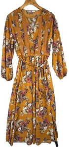 Womens Dress Maxi Floral Waist Tie Long Sleeve Polyester Target Size 10 Orange - Picture 1 of 7