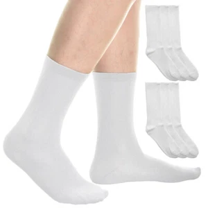 6 Pair White Classic Men's Dress Socks Soft Cotton Casual Crew Mid Calf 10-13 - Picture 1 of 1