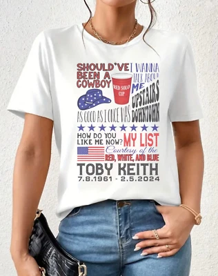 Toby Keith tee list off songs Red White  Blue T-Shirt Country Music FN162 - Image 1 of 3