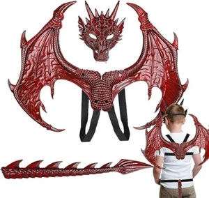 Juego de cosplay de dragón accesorios de cosplay alas de dragón cola conjunto facial con correas para niños - Imagen 1 de 6