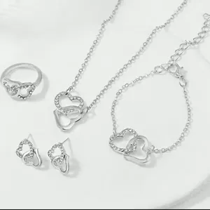 5 Pcs Fashion Jewelry Sets Women Silver Plated Rhinestone Wedding Party Necklace - Picture 1 of 5