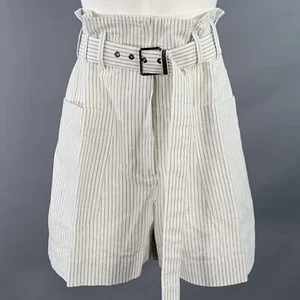 BRUNELLO CUCINELLI Größe 8 Weiß Schwarz Baumwoll Leinen Nadelstreifen Shorts Mit - Bild 1 von 7