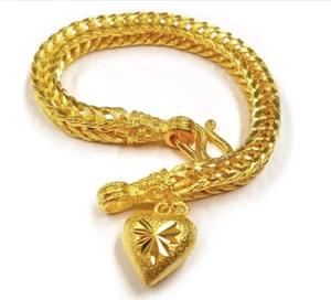Heart Bracelet Holiday Gift for Woman Heart Drop Yellow Gold Beautiful Present - Picture 1 of 9