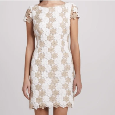 Lilly Pulitzer Women's Size 2 White and Gold Barbara Floral Lace Shift Dress - Image 1 of 4