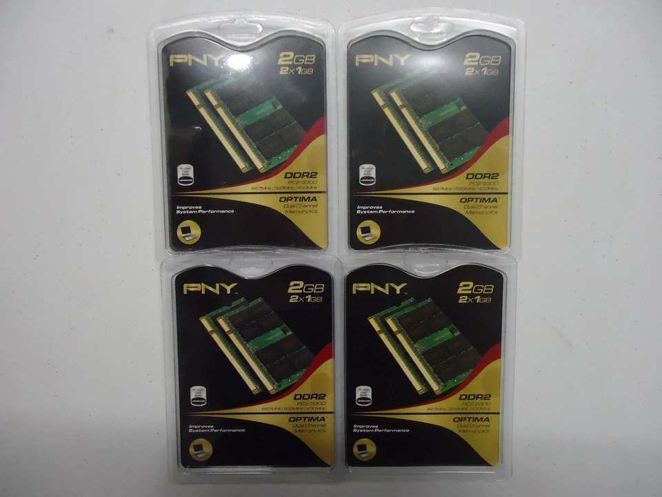 Ram Bundle of 4 PNY Optima Laptop Memory 2x1GB DDR2 PC2-5300 667 Mhz 8 1G sticks - Image 1 of 2