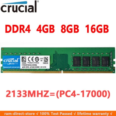 Crucial DDR4 4GB 8GB 16GB 2133 PC4-17000 288pins Desktop Memory Dimm Ram 1.2V - Image 1 of 4