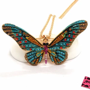 New Fashion Women Colorful Enamel Butterfly Crystal Sweater Chain Necklace - Picture 1 of 2