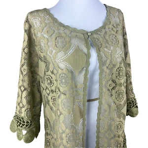 Indigo Thread Co. Women's 3/4 Sleeve Cardigan Size M Olive Green, Crochet Lace - Picture 1 of 8