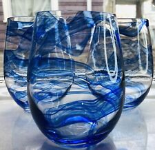 Studio Art Glass Blue Speckle Swirl Stemless Wine Glass Hand Crafted 2 Designs-6