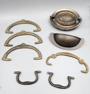 Vtg Victorian Style Mixed Lot 8 Metal Cabinet Pull Handles Drop Bail Gargoyles + - Image 1 of 4