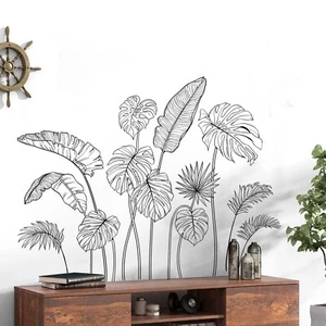 Black and White Tropical Plants Wall Decals Sketch Palm Leaves Wall Stickers ... - Picture 1 of 8