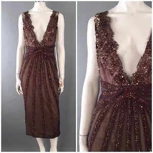 Mandalay nuovo con etichette $1500: 10: abito con perline marrone paillettes cristalli Swarovski abito - Foto 1 di 12