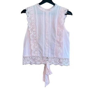 Blusa sin mangas E&M con ribete de encaje para mujer L punto suizo sin mangas con lazo rosa - Imagen 1 de 11