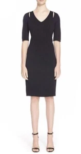 ST JOHN Women’s Blue V-Neck Short Sleeve Dress With Slivered shoulder cutouts 16 - Picture 1 of 10