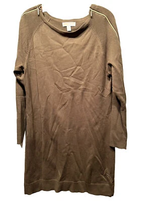 Michael Kors Brown Knit Dress Gold Zipper Size L 12 14 Long Sleeve - Image 1 of 4