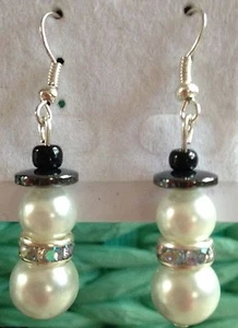 SNOWMAN/SNOWMEN EARRINGS~WITH AB DIAMOND ZIRCONIA SCARF - Picture 1 of 4