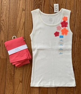 NWT Girls TCP White Tank Flowers Pink Melon Capri Leggings Sz 10/12 - Picture 1 of 5