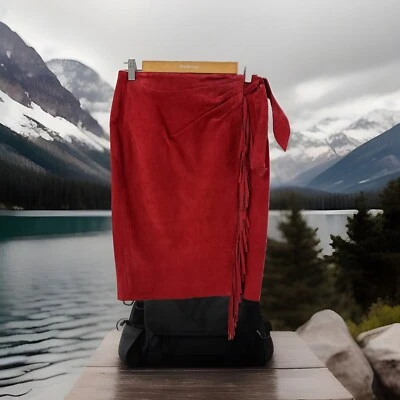 Falda de cuero roja de gamuza con flecos para mujer Scully de colección talla 12 occidental Foto 1 de 4