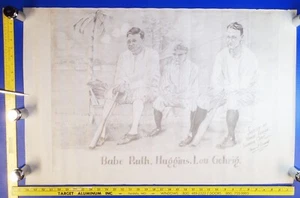 BABE RUTH, Miller HUGGINS, Lou GEHRIG Trainingslager Zeichnung von HARRY CRADEN - Bild 1 von 7