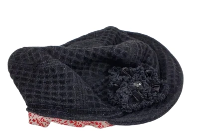 Betmar Cabbie Newsboy Hat Cap One Size 75th Anniversary Black w/Red Flower Inner - Image 1 of 4