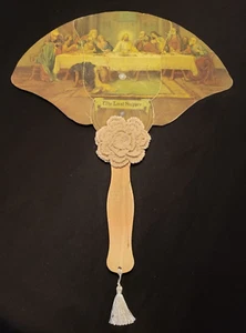 Ventilador de funeraria de colección embellecido bordado y bordado para la Cena del Señor - Imagen 1 de 13